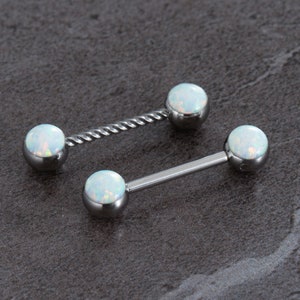 2Pcs 14G Nipple Barbell,316L Stainless Steel, Opal Nipple Ring,Nipple Barbell,Nipple Piercing,Nipple Jewelry,nipple Shield, Best Gift