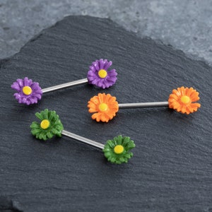 2Pcs 14G Nipple Barbell,316L Stainless Steel, Daisy flower Nipple Ring,Nipple Barbell,Nipple Piercing,Nipple Jewelry,nipple Shield,Gift