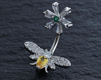 Bee Belly Ring, Belly bar,Navel Piercing Ring,Belly Button Ring, Body Jewelry, Belly Ring, Best Gift,