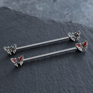 14G 316L Surgical Steel Butterfly Industrial Barbell,ear piercing,cartilage earrings,Industrial Barbell,barbells,earrings,ear jewelry,