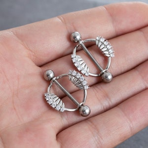 2Pcs 14G Nipple Barbell,316L Stainless Steel,CZ Flower Nipple Ring,Nipple Barbell,Nipple Piercing,Nipple Jewelry,nipple Shield,Gift