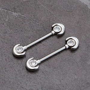 2Pcs 14G Moon Nipple Barbell,316L Stainless Steel, Nipple Ring,Nipple Barbell,Nipple Piercing,Nipple Jewelry,nipple Shield, Best Gift