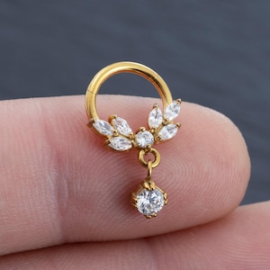 G23 Titanium Zircon Septum Ring, flower Nose Ring, Zircon Clicker, nose Septum Jewelry. nose Piercing, Helix, Daith Hoop, Best gift
