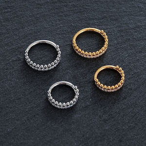 Zircon Septum Ring,Nose Ring, Zircon Clicker, nose Septum Jewelry. Hipster Nose Piercing,Ear Cartilage, Helix, Daith Hoop