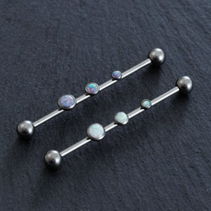 14G(1.6mm) G23 Titanium Industrial Barbell, Opal ear piercing,cartilage earrings,Industrial Barbell,barbells,earrings,ear jewelry