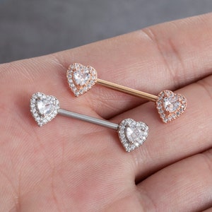 2Pcs 14G Nipple Barbell,316L Stainless Steel,CZ Heart style Nipple Ring,Nipple Barbell,Nipple Piercing,Nipple Jewelry,nipple Shield,Gift