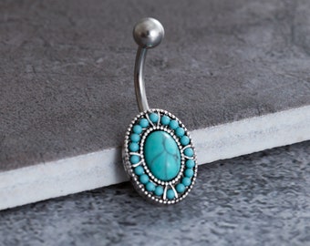 Turquoise Belly Ring, Belly bar,Navel Piercing Ring,Belly Button Ring, Body Jewelry, Belly Ring, Best Gift,