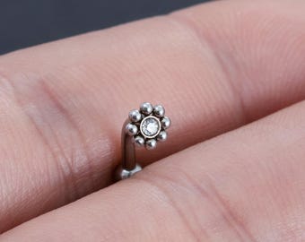 16 g de ceja de flor, anillo de ceja, barra de torre, joyería de perforación corporal, pendientes de torre, ceja, joyería de barra curva, pendiente de cartílago, regalo
