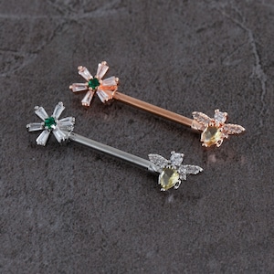 2Pcs 14G Nipple Barbell,316L Stainless Steel,CZ Bee Nipple Ring,Nipple Barbell,Nipple Piercing,Nipple Jewelry,nipple Shield, Best Gift