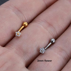 18g/16g Titanium Flower Eyebrow Ring, Rook Barbell Earring, Curved Barbell Jewelry