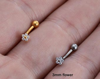Anneau de sourcil fleur en titane 18 g / 16 g, boucle d'oreille barbell tour, bijoux barbell incurvé