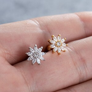 16G Zircon Stud Earrings, Ear, Cartilage, Helix Earring, Tragus ,Stud Earrings,Flower earring