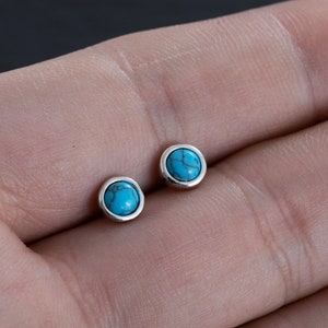Pair(2pcs) 925 Sterling Silver Natural Turquoise Stud Earrings, 4mm Round Turquoise Stone, Minimalist Earrings, Best Gift for her