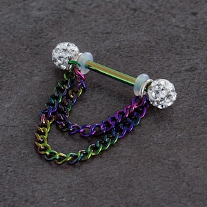 14G Nipple Barbell,316L Stainless Steel, Colorful Chain Nipple Ring,Nipple Barbell,Nipple Piercing,Nipple Jewelry,nipple Shield,Gift