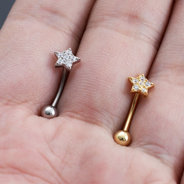 16g Star eyebrow, Eyebrow ring, rook barbell, body piercing jewelry, rook earrings, Eyebrow,Curved Barbell Jewelry, cartilage earring,gift