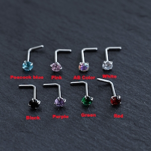 Anneau de nez zircone en « L » pierre de 3 mm, 20 g. Bijoux de nez, piercing de nez, anneau de clou de nez, goujon de vis de nez, os du nez, meilleur cadeau pour elle