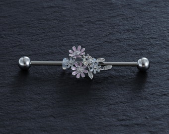 14G 316L Surgical Steel Flower Industrial Barbell,ear piercing,cartilage earrings,Industrial Barbell,barbells,earrings,ear jewelry,