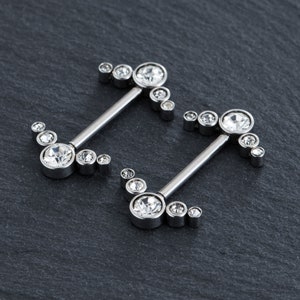 2Pcs(Pair) 14G Nipple Barbell,316L Stainless Steel,CZ Flower Nipple Ring,Nipple Barbell,Nipple Piercing,Nipple Jewelry,nipple Shield,Gift