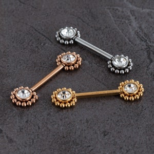 2Pcs 14G Nipple Barbell,316L Stainless Steel,CZ Flower Nipple Ring,Nipple Barbell,Nipple Piercing,Nipple Jewelry,nipple Shield,Gift
