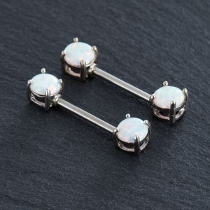 2Pcs 14G Nipple Barbell,316L Stainless Steel, Opal Nipple Ring,Nipple Barbell,Nipple Piercing,Nipple Jewelry,nipple Shield, Best Gift