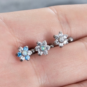 16g G23 Titanium flower eyebrow, Eyebrow ring, rook barbell, rook earrings, Eyebrow, Curved Barbell Jewelry, cartilage earring, Gift