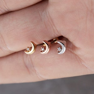 20G Moon zircon Stud Earrings, Ear, Cartilage, Helix Earring, Tragus ,Stud Earrings, best gift for her