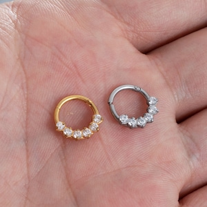 Zircon Septum Ring,Nose Ring, Zircon Clicker, nose Septum Jewelry. Hipster Nose Piercing,Ear Cartilage, Helix, Daith Hoop