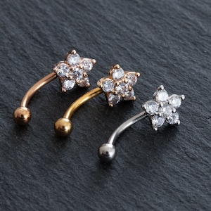 16g Flower eyebrow, Eyebrow ring, rook barbell, body piercing jewelry, rook earrings, Eyebrow,Curved Barbell Jewelry, cartilage earring,gift
