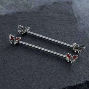 14G 316L chirurgisch staal vlinder industriële barbell, oor piercing, kraakbeen oorbellen, industriële barbell, halters, oorbellen, oor sieraden,