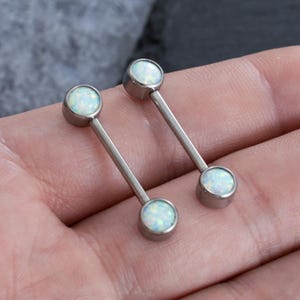 2Pcs 14G G23 Titanium Nipple Barbell, Opal Nipple Ring,Nipple Barbell,Nipple Piercing,Nipple Jewelry,nipple Shield, Best Gift