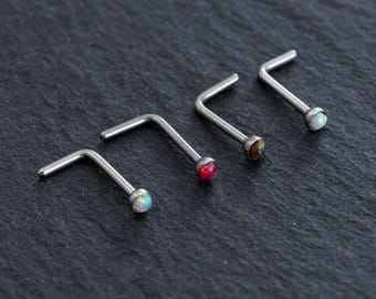 20g 2mm Tiny Opal "L" Nose Ring. Nose Jewelry,Nose Piercing,Nose Stud Ring,Nose Screw Stud,Nose Bones, Best gift for her