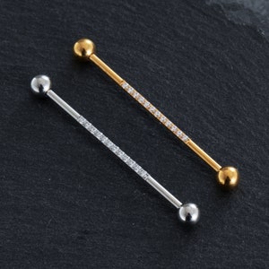 14G 316L Surgical Steel Industrial Barbell with zircon,ear piercing,cartilage earrings,Industrial Barbell,barbells,earrings,ear jewelry,