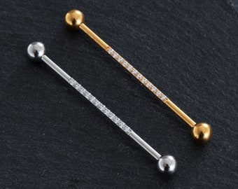 14G 316L Surgical Steel Industrial Barbell with zircon,ear piercing,cartilage earrings,Industrial Barbell,barbells,earrings,ear jewelry,