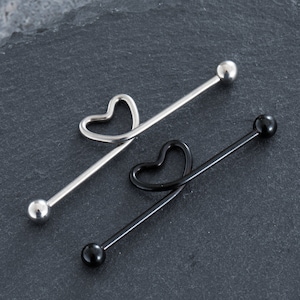 Barra industrial estilo corazón de acero quirúrgico 316L 14G, perforación de orejas, pendientes de cartílago, barra industrial, barras, pendientes, joyería para orejas,