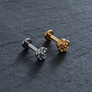 16G Rose Labret Piercing,Cartilage earring,Tragus,Helix Earring,Conch piercing,Cartilage piercing,Labret,CZ Labet,Flower Earring
