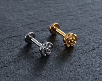 16G Rose Labret Piercing,Cartilage earring,Tragus,Helix Earring,Conch piercing,Cartilage piercing,Labret,CZ Labet,Flower Earring