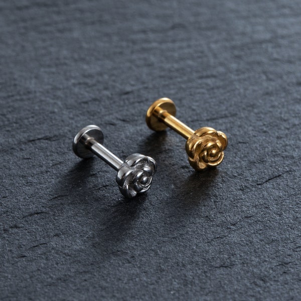 16G Rose Labret Piercing,Cartilage earring,Tragus,Helix Earring,Conch piercing,Cartilage piercing,Labret,CZ Labet,Flower Earring