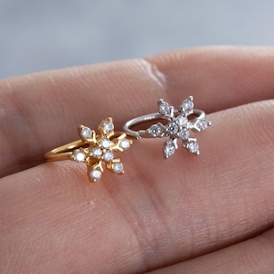16g CZ Snowflake Daith Earring Silver/Gold Daith Piercing Jewelry, Daith Ring,Hoop Earrings,Septum Ring Clicker,