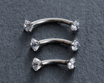 18g/16g IMPLANT GRADE • 16G Zircon Curved Barbell/G23 Titanium/Eyebrow ring/rook/Daith/6mm/8mm/10mm /Internal Thread /|Hypoallergenic