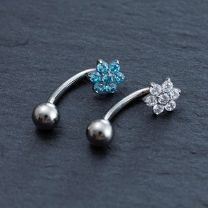 14g G23 Implant Grade Titanium Belly Ring, Flower Belly bar, Navel Piercing Ring, Belly Button Ring, Body Jewelry, Belly Ring, Best Gift,