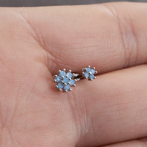 20G Blue Flower Stud Earrings, Ear, Cartilage, Helix Earring, Tragus ,Stud Earrings, best gift