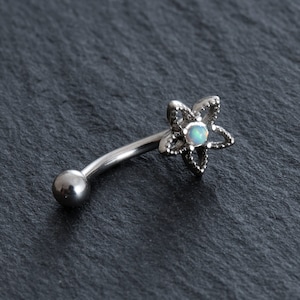 16G 8mm Flower Curved Barbell,Eyebrow ring,rook,Daith,rook barbell,rook earrings,|Hypoallergenic, Best gift