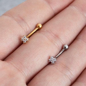 16g Piccolo fiore per sopracciglia, anello per sopracciglia, bilanciere a forma di torre, orecchini a forma di torre, sopracciglio, gioielli con bilanciere curvo, orecchini per cartilagine, regalo