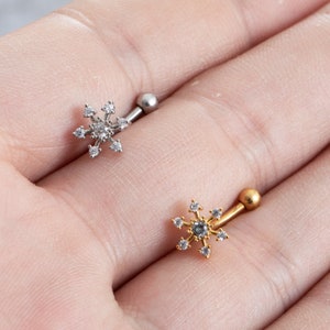 16g Snowflake eyebrow, Flower eyebrow, Eyebrow ring,rook barbell,rook earrings, Eyebrow,Curved Barbell Jewelry, cartilage earring,Best gift