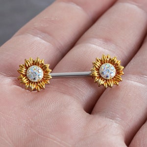 2Pcs 14G Nipple Barbell,316L Stainless Steel,Flower Nipple Ring,Nipple Barbell,Nipple Piercing,Nipple Jewelry,nipple Shield,Gift