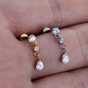 16g G23 Titanium CZ zircon dangle Labret Piercing,Cartilage earring,Tragus piercing,Conch piercing,Cartilage piercing,Labet, Best Gift