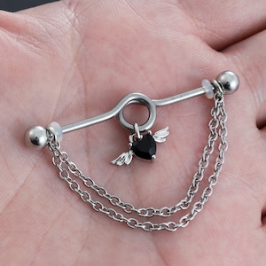 14g 38 mm Wing Industrial Barbell, oorpiercing, kraakbeenoorbellen, Industrial Barbell, halters, hartvleugeloorbel