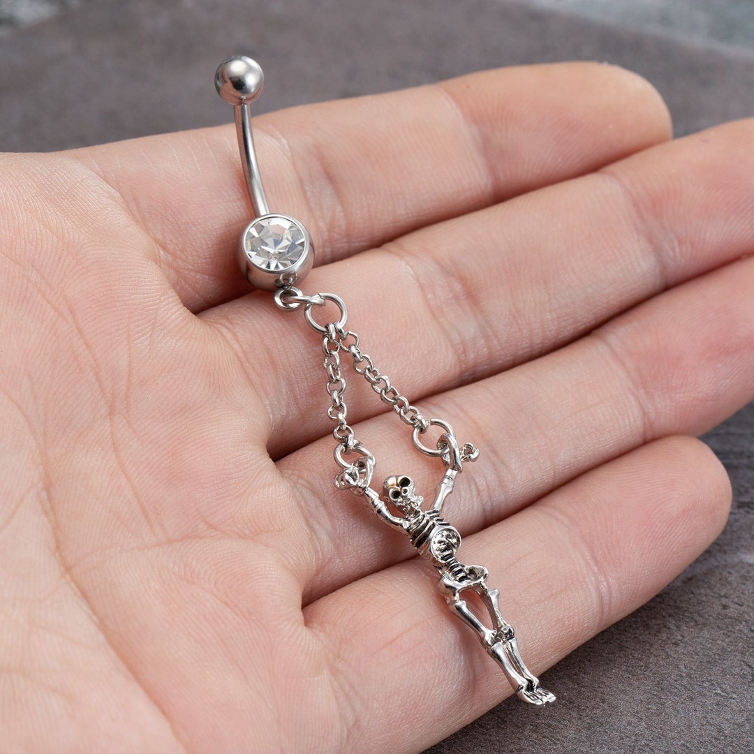 Skull Belly Ring, Belly Bar,navel Piercing Ring,belly Button Ring, Body Jewelry, Belly Ring