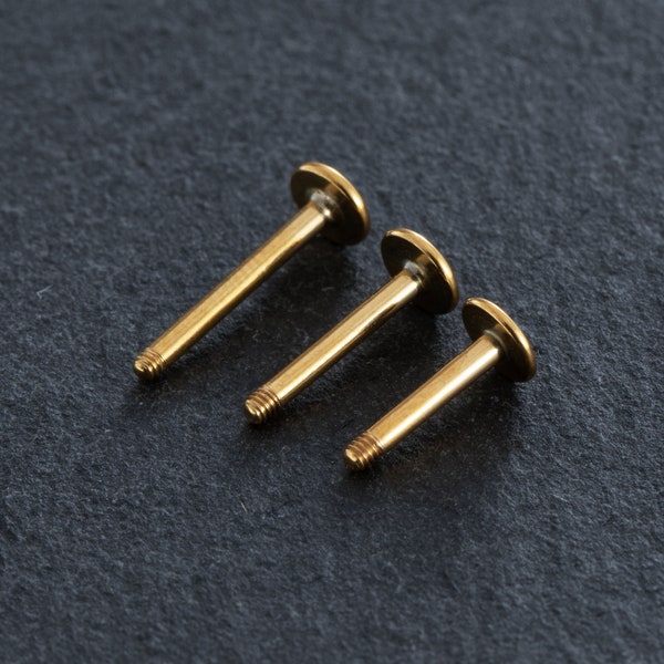 2Pcs/16g/ Gold Externally threaded Post/ Surgical Steel/Replacement  Post/Labret Post/Flat Back Bar/helix/Conch/tragus/Daith/ear/Spare posts