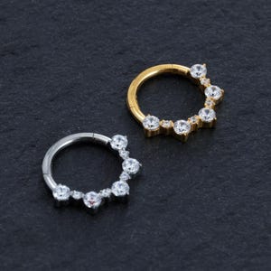 G23 Titanium  Zircon Septum Ring, Nose Ring, Zircon Clicker, nose Septum Jewelry,Ear Cartilage, Helix, Daith Hoop, Best gift